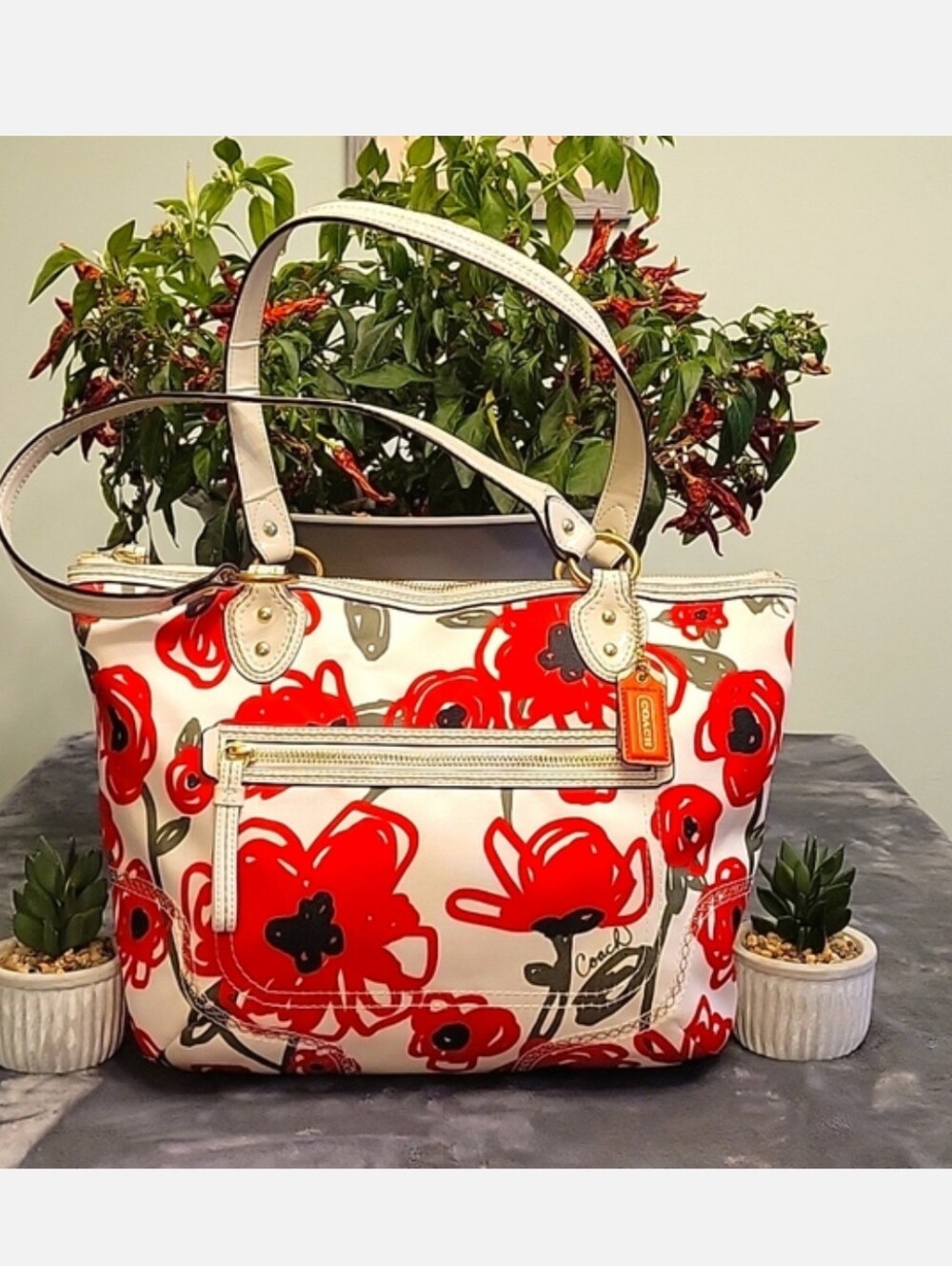 Coach Hallie Floral E-W Poppy Tote... EUC 2012